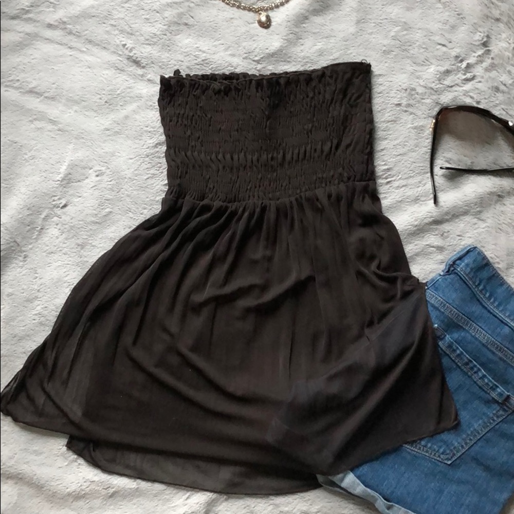 Brown tube top with scrunch top and sheer bottom